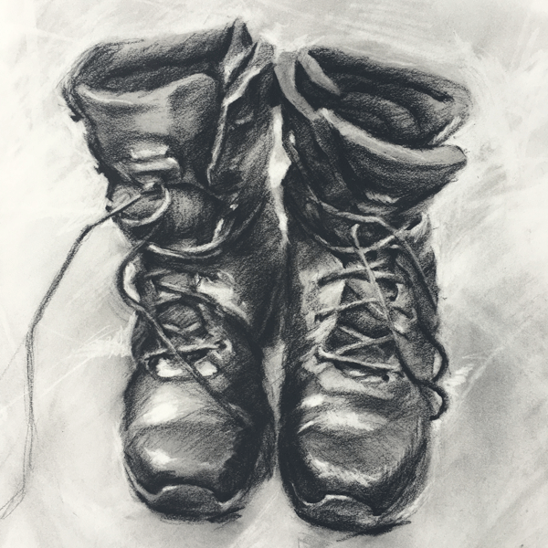 Susan Cook "Labor Day" charcoal on paper, 18x18
