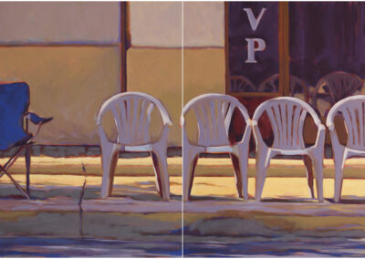 Susan Cook "Anticipation" oil on canvas, diptych, 30x60