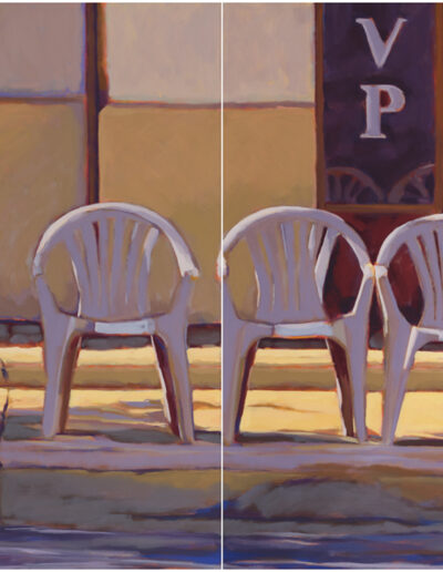 Susan Cook "Anticipation" oil on canvas, diptych, 30x60
